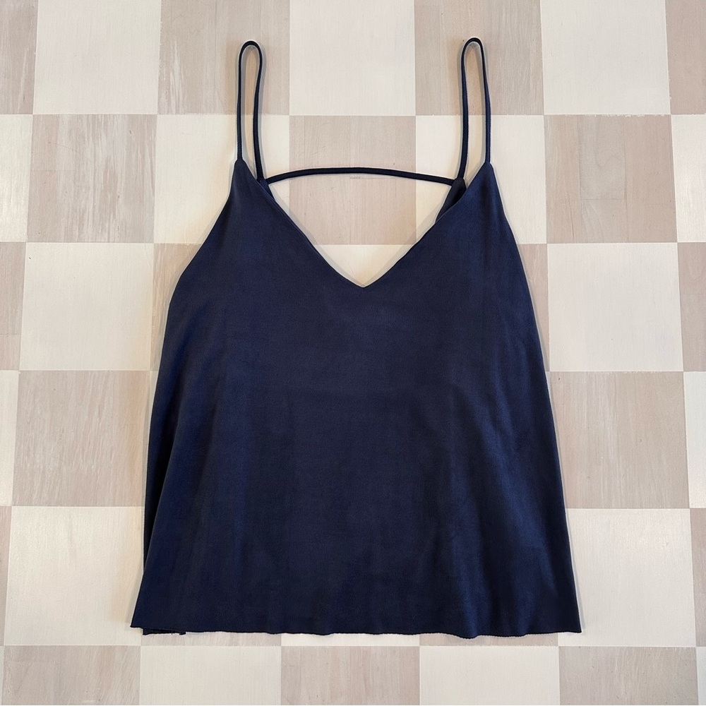 navy suede velvet strappy cami tank top